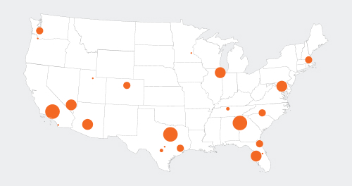 A map infographic of the USA with circles plotted to show Industrial property value