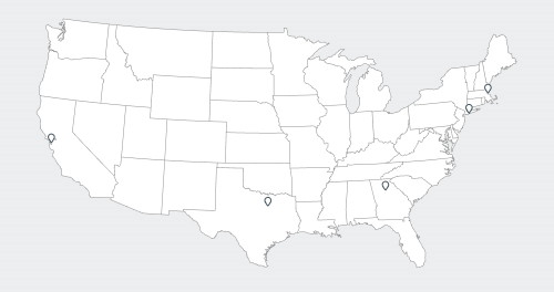 A map infographic of the USA with markers plotted to show the locations of Corporate offices
